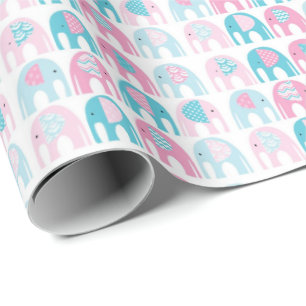 Wrapping Paper - Blue & Pink Elephants