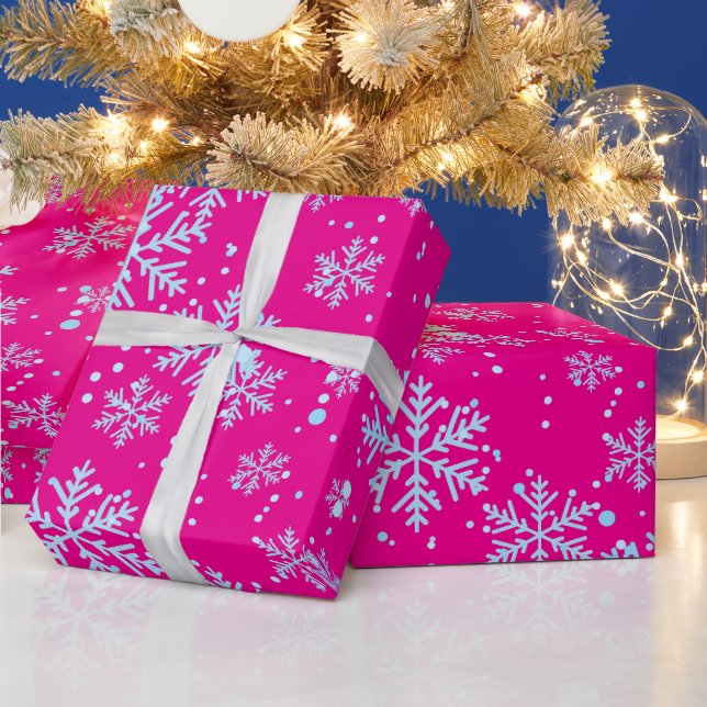 Wrapping Paper, Bright Fuchsia Snowflakes Wrapping Paper (Holidays)