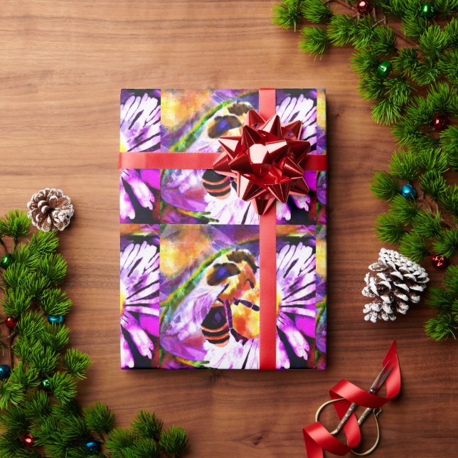 Wrapping Paper - Bumble Bee Floral Abstract Art (Holiday Gift)