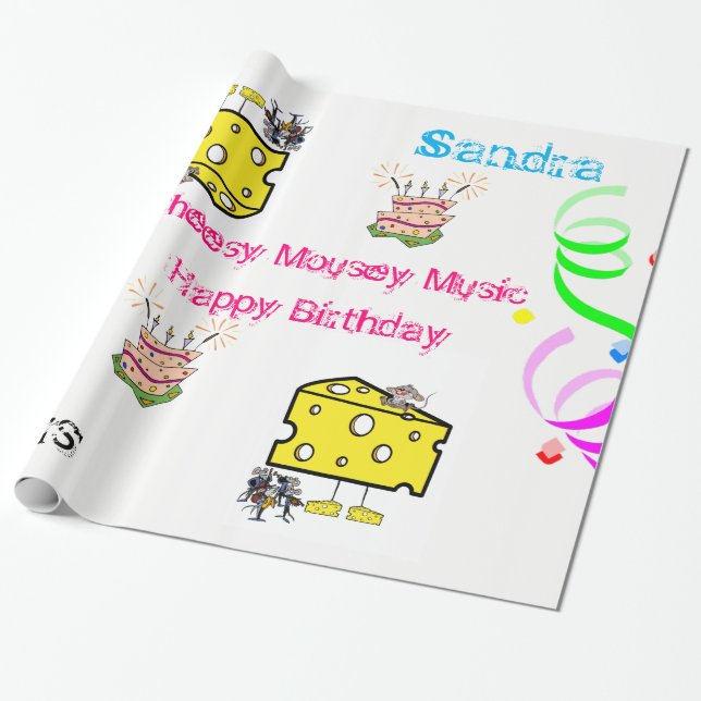 Wrapping Paper Cheesy Mouse Music Happy Birthday (Unrolled)