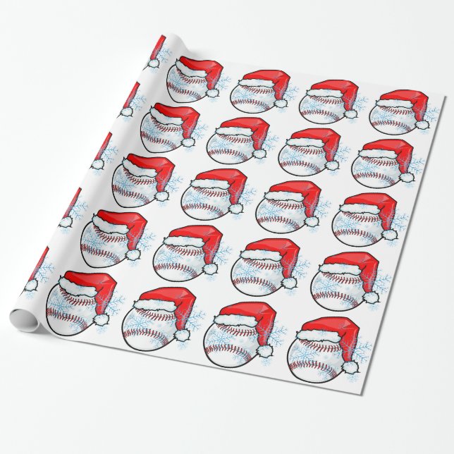 Wrapping Paper - Christmas Santa Baseball (Unrolled)