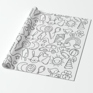 Wrapping Paper Cute Colour-In Doodles Kids Colouri