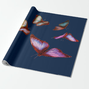 Wrapping Paper DARK BLUE WITH PINK BUTTERFLIES
