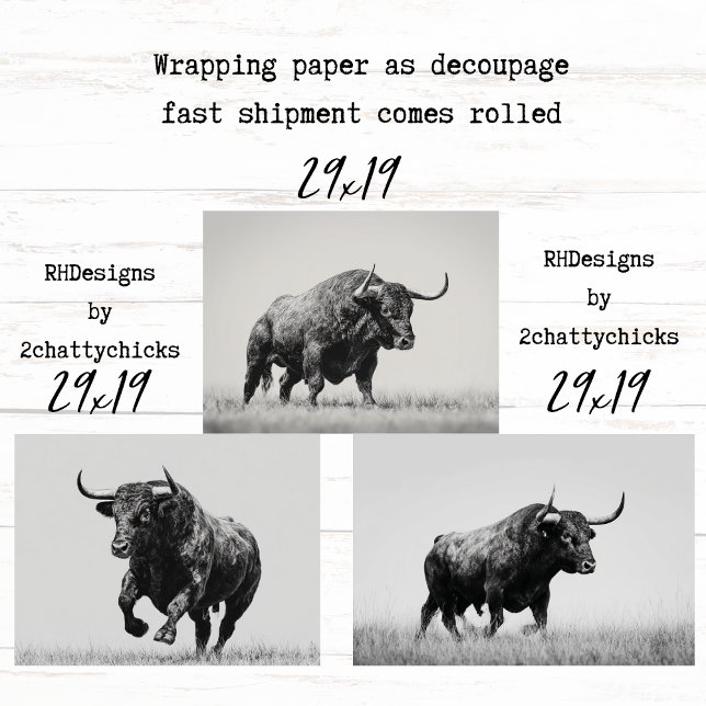 Wrapping Paper Decoupage Black White Bulls Western (Creator Uploaded)