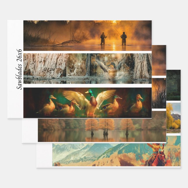 Wrapping Paper Decoupage Handsaw Country Setting  (Set)