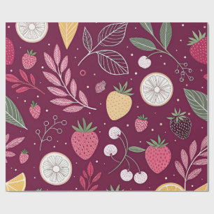 Wrapping Paper – Deep Plum Fruit Pattern by JoyCry