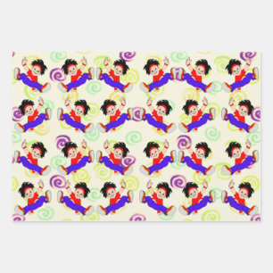 Wrapping paper design of a colourful dancing boy 