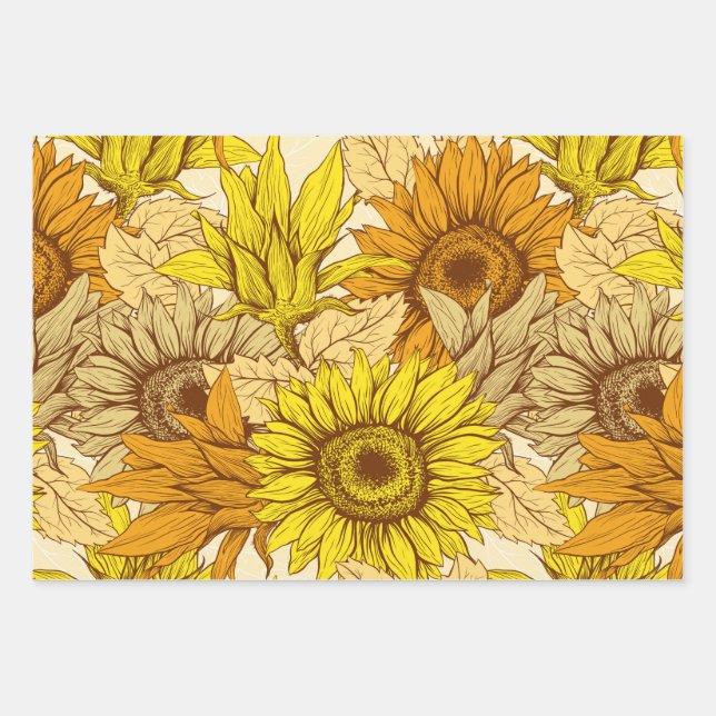 Wrapping Paper Flat Sheet of 3 Sunflowers (Front)
