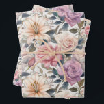 Wrapping Paper Flat Sheet Set of 3<br><div class="desc">This beautiful floral wrapping paper is perfect for weddings, birthdays, anniversaries, Mother's Day and many other special occasions. This versatile design can be used for almost any occasion. This gorgeous design features roses and lilies in soft pastel tones.</div>