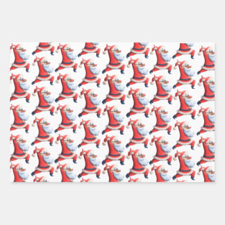 Wrapping Paper Flat Sheet Set of 3 Dancing Santa