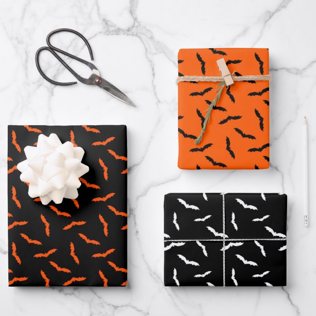Wrapping Paper Flat Sheet Set of 3 - Halloween Bat (Front)
