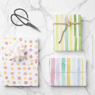Wrapping Paper Flat Sheet Set of 3, watercolor