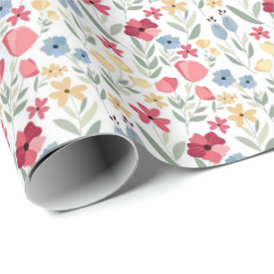 Wrapping Paper - Floral Design Red Blue Yellow