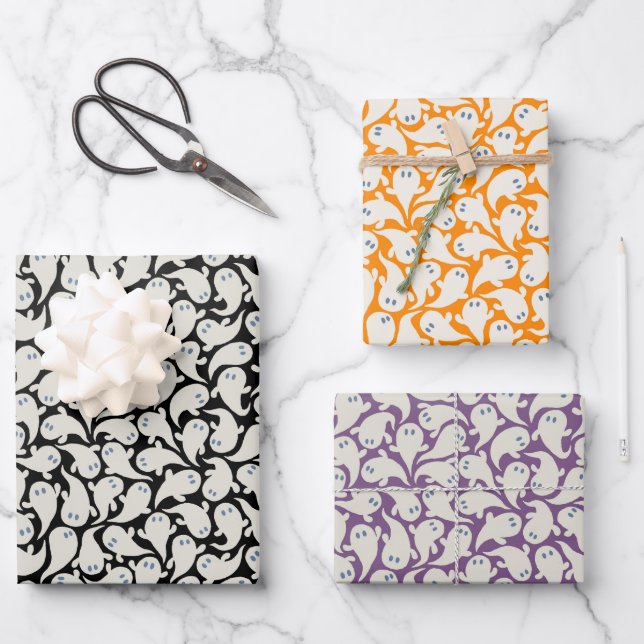 Wrapping paper for Halloween with pattern of ghost (Front)