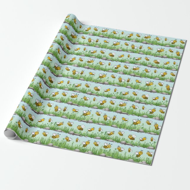 Wrapping paper for kids with cute bees (Unrolled)
