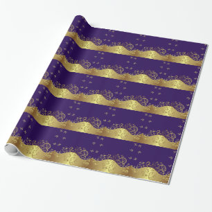 Wrapping Paper--Gold Swirls & Dark Purple Paper