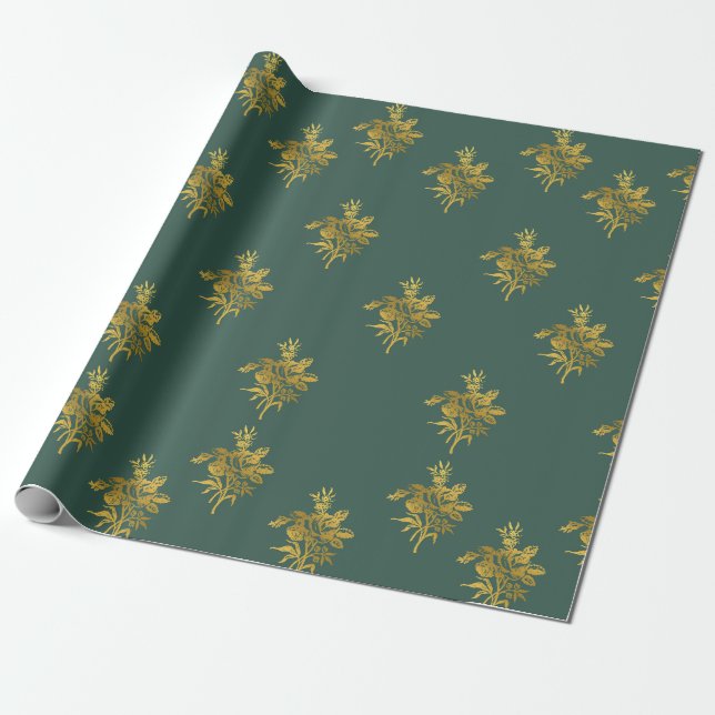  Wrapping Paper Green And Shiny Golden (Unrolled)