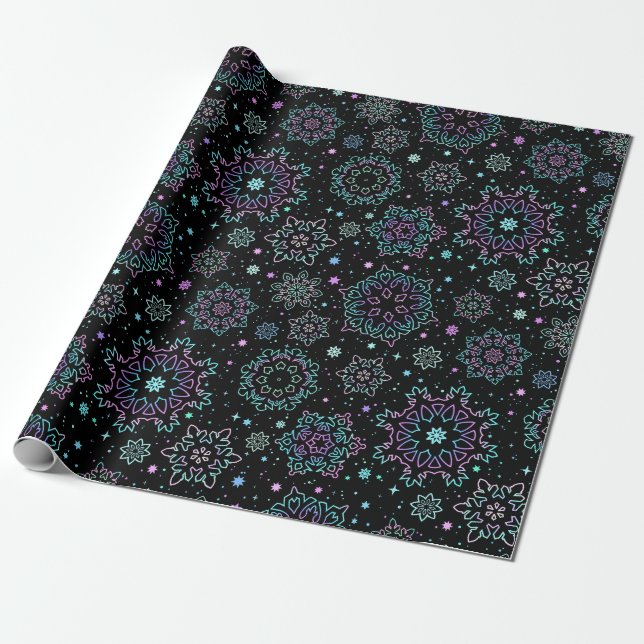 Wrapping Paper - "Holographic Snowflakes" (Unrolled)