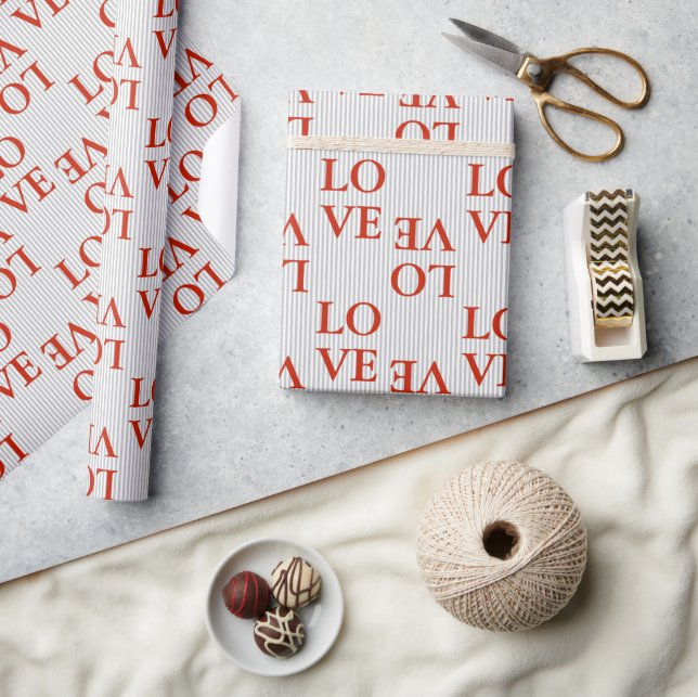 Wrapping Paper - LOVE Red Stripes Grey (Crafts)