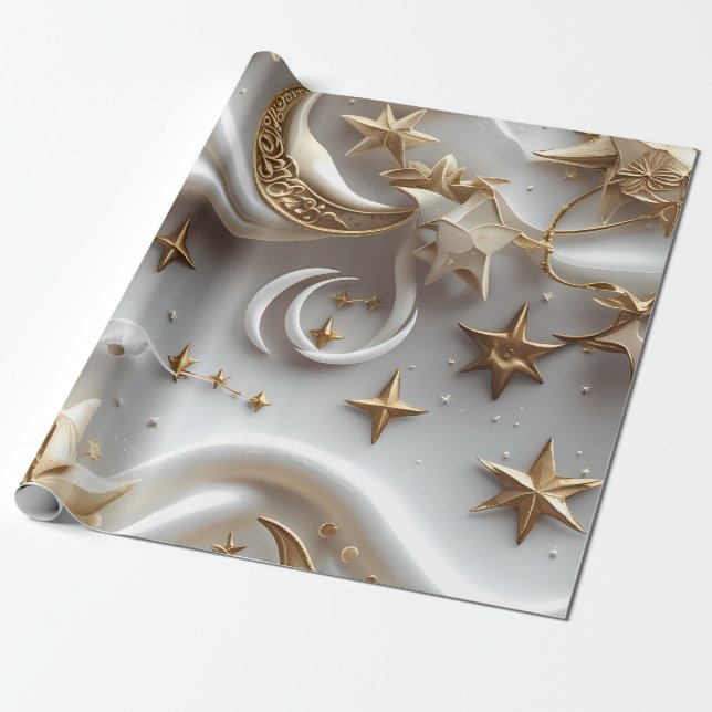 Wrapping Paper – Luxury Alabaster White Celestial  (Unrolled)