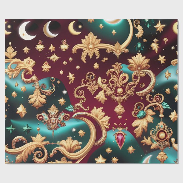 Wrapping Paper – Luxury Crimson Red Celestial Moon (Flat)