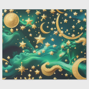 Wrapping Paper – Luxury Emerald Celestial Moon 