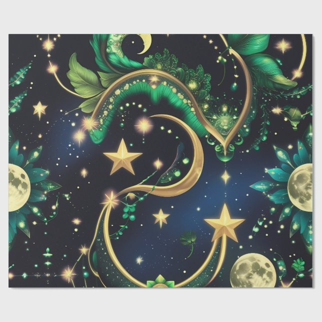 Wrapping Paper – Luxury Obsidian Black Celestial  (Flat)