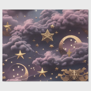 Wrapping Paper - Luxury Smoky Plum Celestial Moon