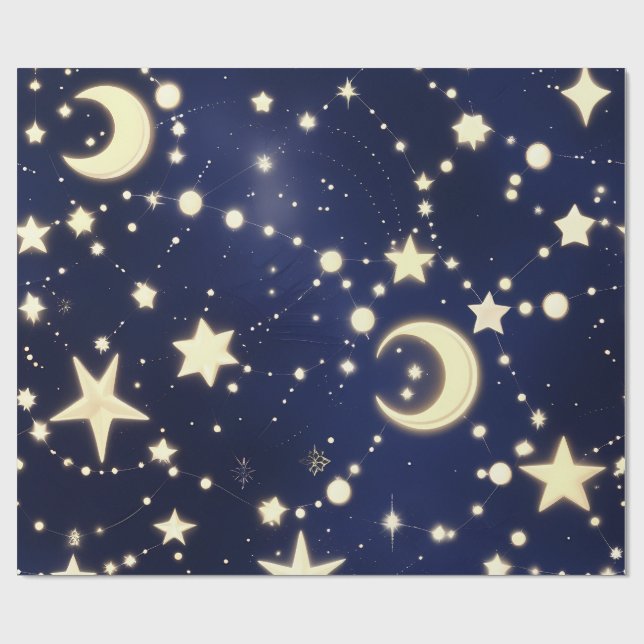 Wrapping Paper – Luxury Velvet Navy Celestial Moon (Flat)
