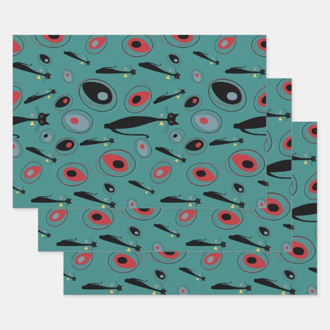 Wrapping Paper | MidCentury Modern Atomic Cats (Set)