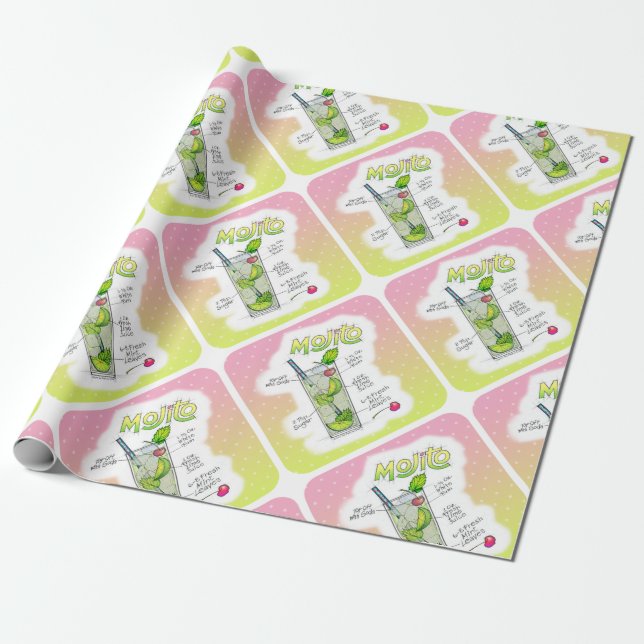 WRAPPING PAPER - MOJITO RECIPE COCKTAIL ART (Unrolled)