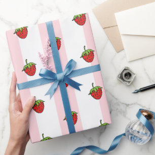 Wrapping Paper Pink & White Stripe Strawberry