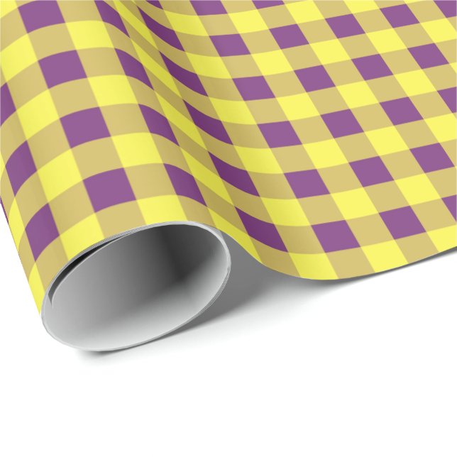 Wrapping Paper, Purple and Yellow Gingham Paper (Roll Corner)