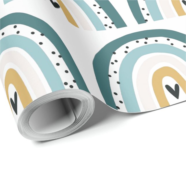 Wrapping Paper - Rainbow With Polka Dots + Hearts (Roll Corner)