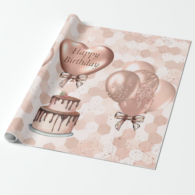 Wrapping Paper Roll 15' Rose Gold Birthday (Unrolled)