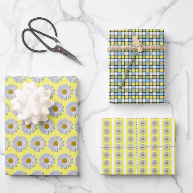 Wrapping Paper Set - New White Daisy on Yellow (Front)