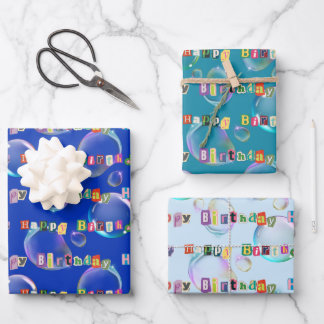 wrapping paper set of 3, blue and teal colour tone