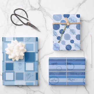 wrapping paper set of 3 flat sheets blue colour