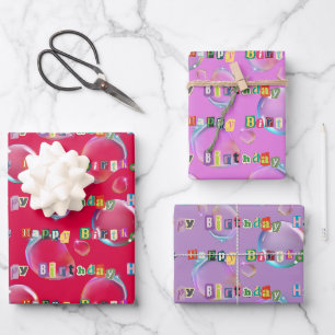 wrapping paper set of 3, red colour tones