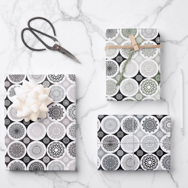 wrapping paper set of 3 sheets abstract mandala (Front)