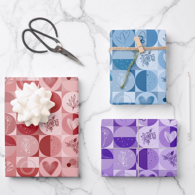 wrapping paper set of 3 sheets abstract pattern (Front)