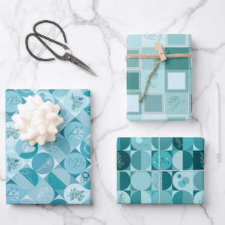 wrapping paper set of 3 sheets geometry designs