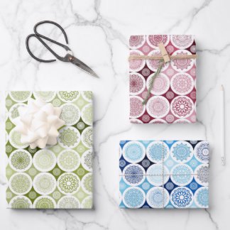 wrapping paper set of 3 sheets mandala pattern