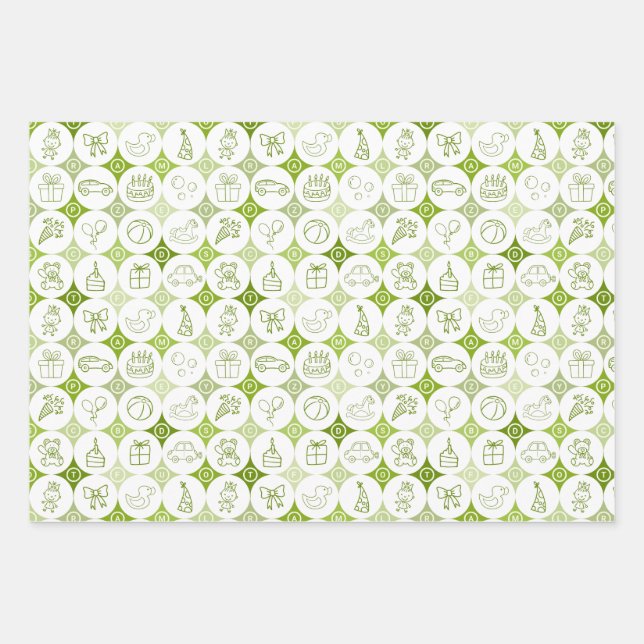 wrapping paper set of 3 sheets with toys drawings (Front 3)
