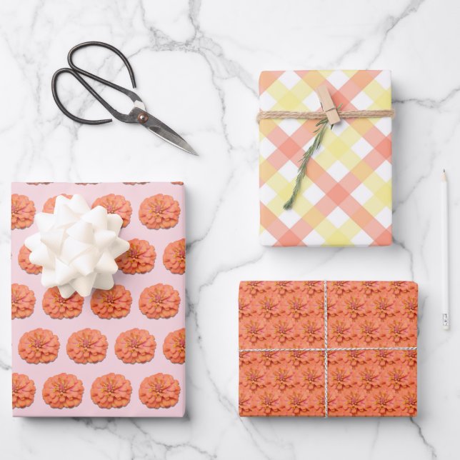 Wrapping Paper Set - Tequila Sunrise Zinnia (Front)