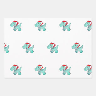 Wrapping Paper Sheet Set Dinosaur in Santa Hat