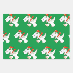 Wrapping Paper Sheet Set Dinosaur in Santa Hat