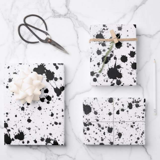 Wrapping Paper Sheets - Black and White Splatters (Front)
