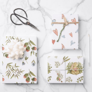 Wrapping Paper Sheets - Flowers, Rabbits & Hearts