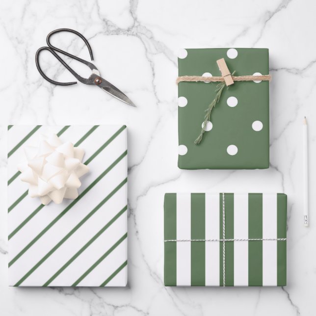 Wrapping Paper Sheets - Green & White Christmas (Front)